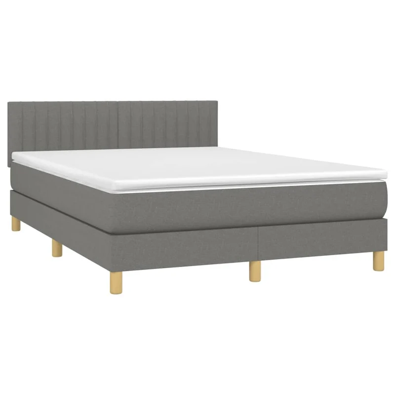 Cadre de lit LED avec sommier tête de lit matelas 140x190 cm tissu gris foncé TDL0208370