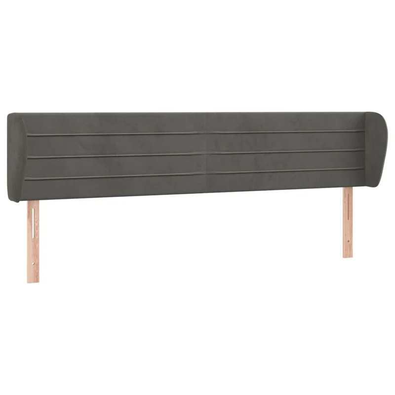 Tête de lit accessoire couchage chambre à coucher meuble avec rebord latéral 203 x 23 x 78/88 cm tissu velours gris foncé TDL0204914