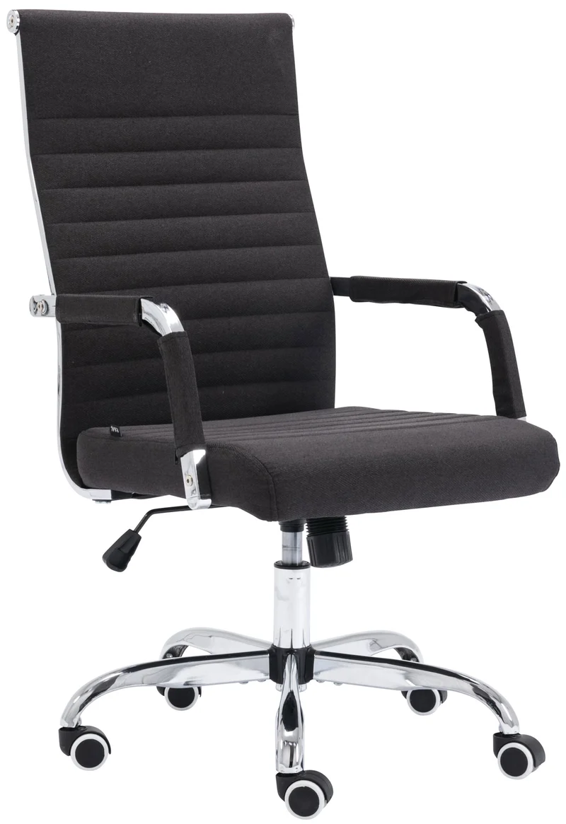 Fauteuil de bureau sur roulettes confortable hauteur réglable en tissu noir cadre métal chromé BUR10578