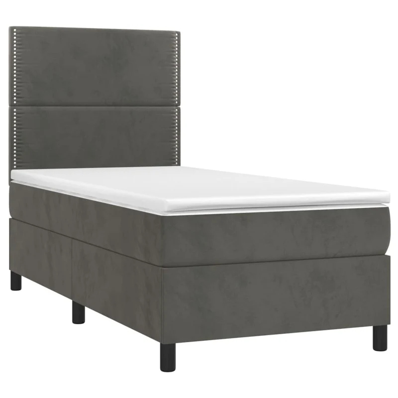 Cadre de lit LED avec sommier tête de lit matelas surmatelas 100x200 cm tissu velours gris foncé TDL0207752