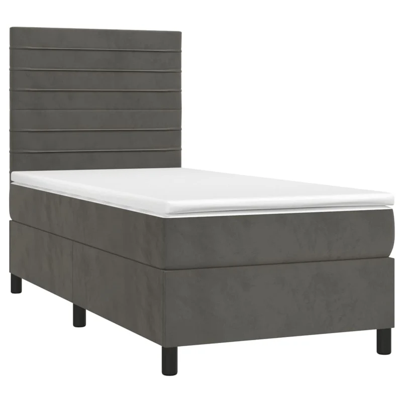 Cadre de lit LED avec sommier tête de lit matelas surmatelas 100x200 cm tissu velours gris foncé TDL0207742