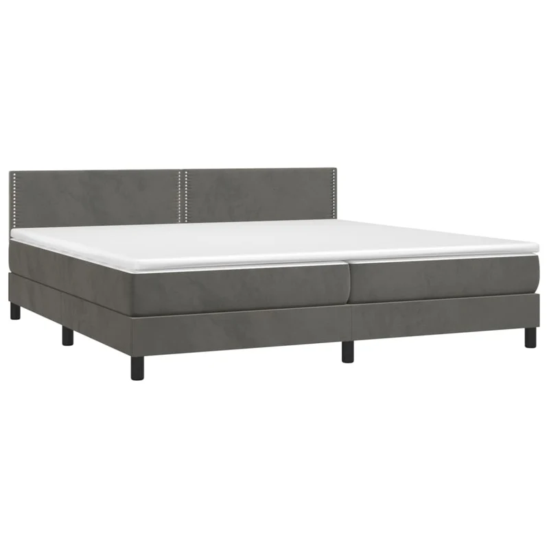 Cadre de lit LED avec sommier tête de lit matelas surmatelas 200x200 cm tissu velours gris foncé TDL0207684