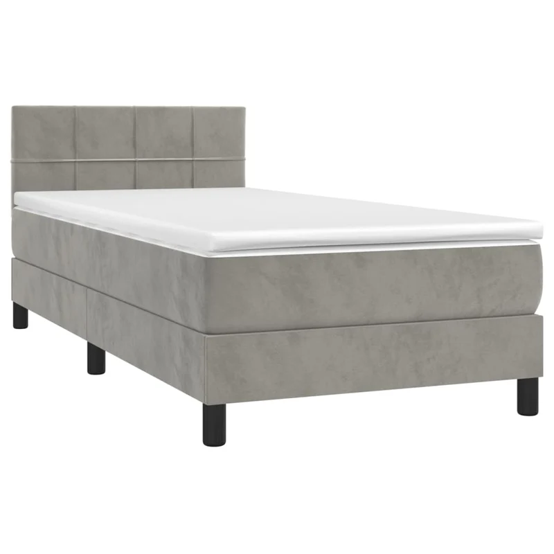 Cadre de lit LED avec sommier tête de lit matelas 90x200cm tissu velours gris clair TDL0208471