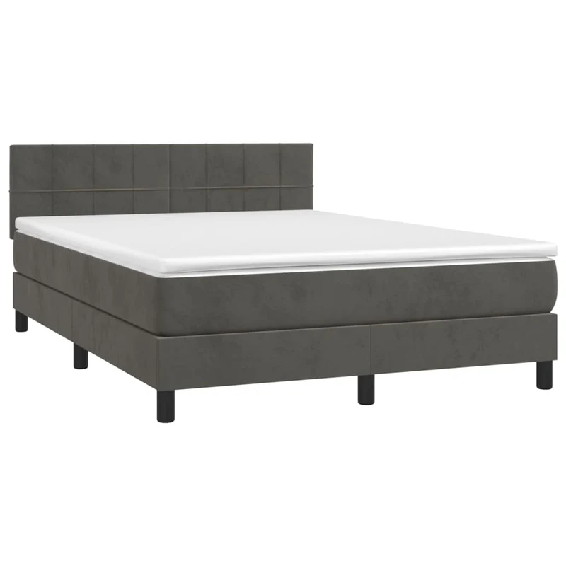 Cadre de lit LED avec sommier tête de lit matelas surmatelas 140x190 cm tissu velours gris foncé TDL0207714