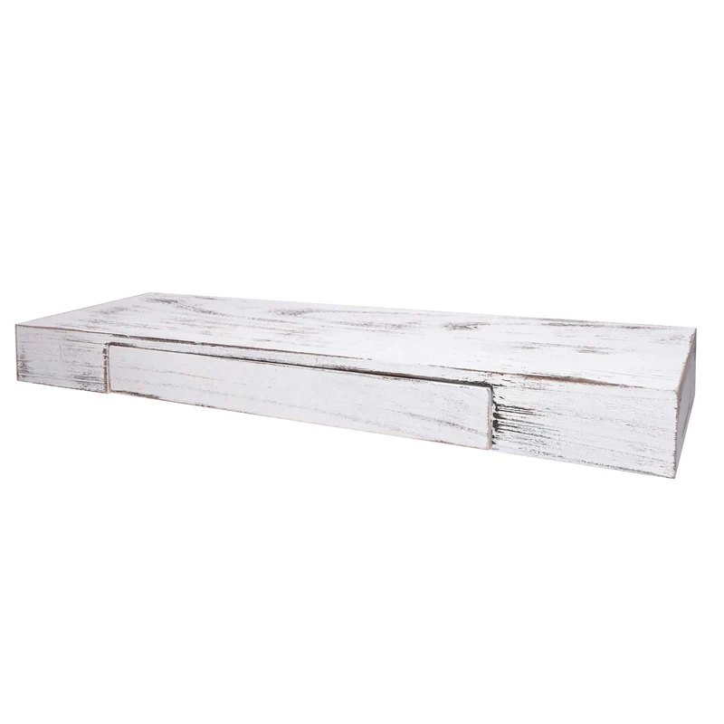 Étagère murale étagère suspendue avec tiroir en bois massif 8x80x25cm blanc vieilli 04_0005180