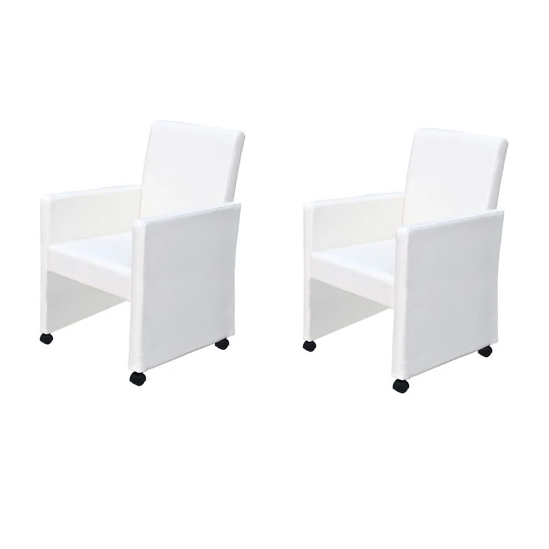 Lot de 2 chaises de salle à manger cuisine design moderne et ergonomique sur roulettes blanc synthétique CDS020204