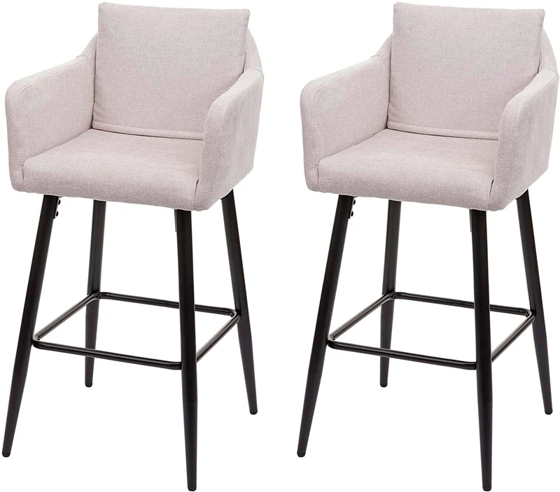 Lot de 2 tabourets de bar avec repose-pieds en tissu crème et métal noir TDB04063