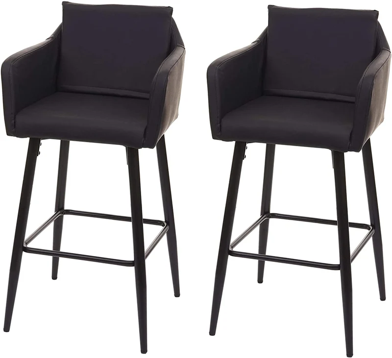 Lot de 2 tabourets de bar avec repose-pieds en synthétique noir et métal noir TDB04065