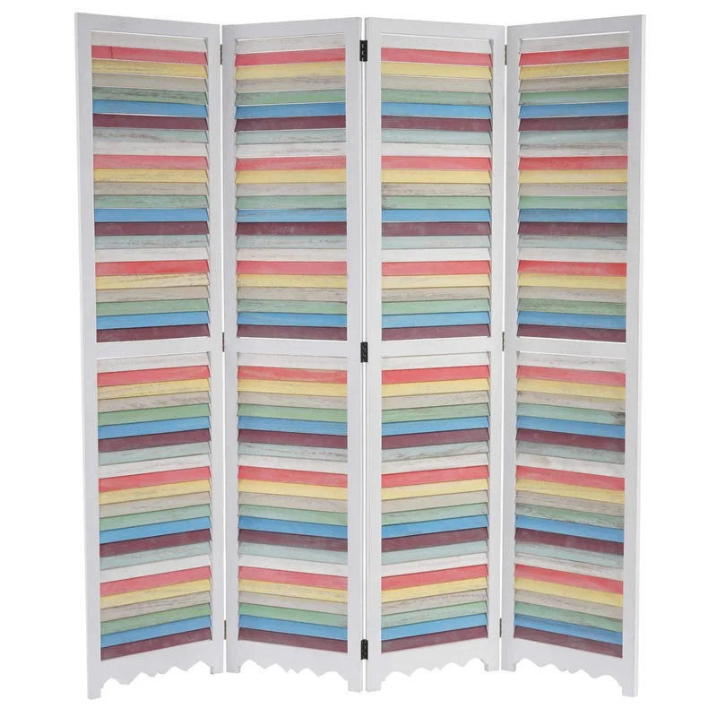 Paravent 4 panneaux en bois blanc et coloré 170x160cm PAR04037