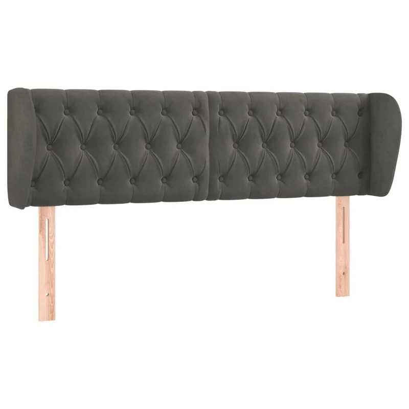 Tête de lit accessoire couchage chambre à coucher meuble capitonné avec rebord latéral 163 x 23 x 78/88 cm tissu velours gris foncé TDL0204969