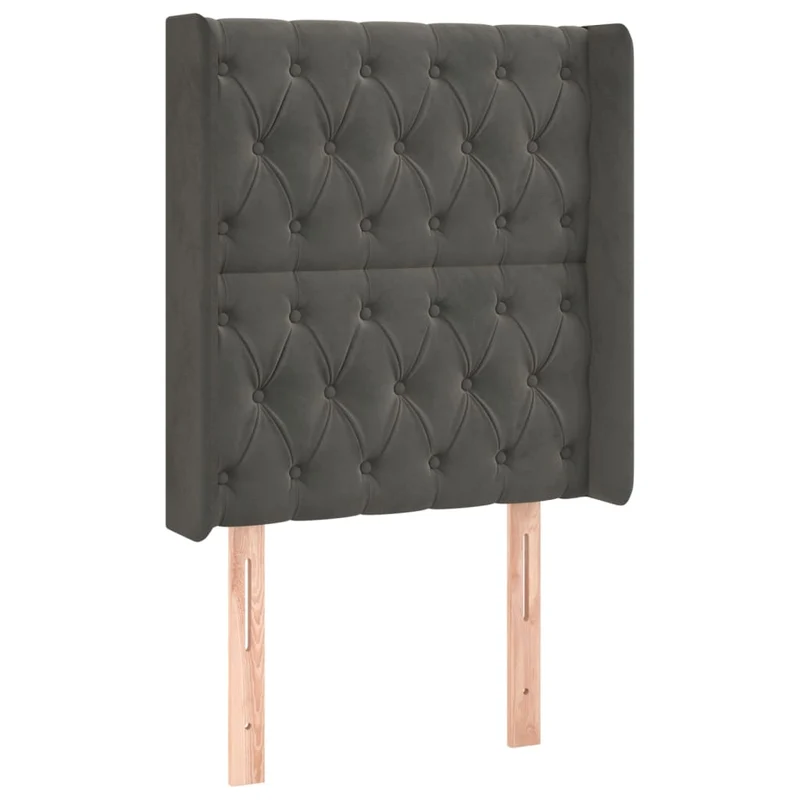 Tête de lit accessoire couchage chambre à coucher meuble capitonné avec rebord latéral 83 x 16 x 118/128 cm tissu velours gris foncé TDL0204909