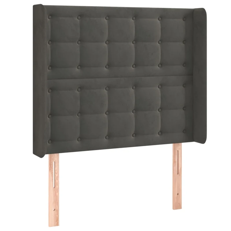 Tête de lit accessoire couchage chambre à coucher meuble capitonné avec rebord latéral 103 x 16 x 118/128 cm tissu velours gris foncé TDL0205068