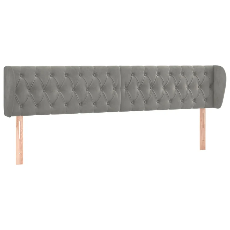 Tête de lit accessoire couchage chambre à coucher meuble capitonné avec rebord latéral 203 x 23 x 78/88 cm tissu velours gris clair TDL0205150