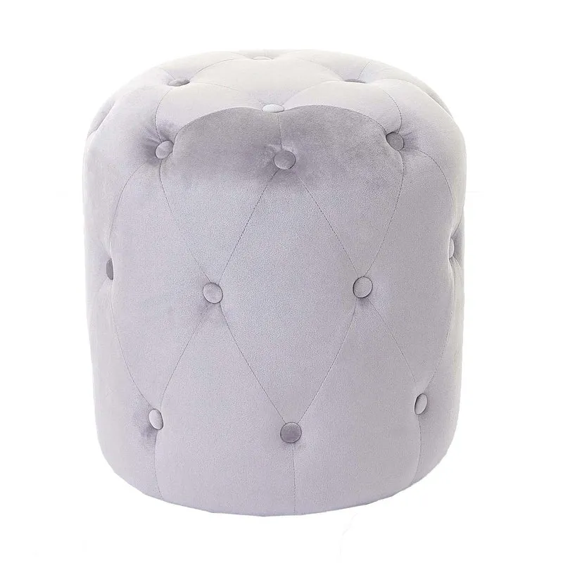 Tabouret pouf capitonné 42x39cm velours gris clair 04_0005335