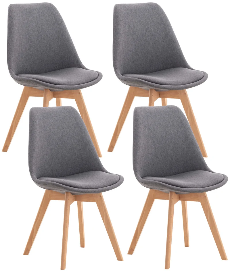 Lot de 4 chaises de salle à manger cuisine bureau style scandinave en tissu gris pieds en bois 10_0000365