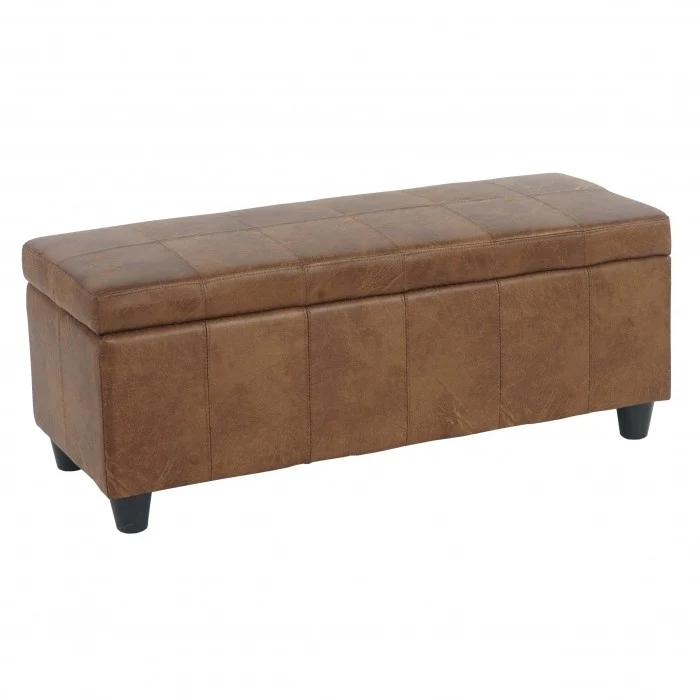 Banc banquette coffre de rangement synthétique marron vieilli 112x45x45cm BAN04005