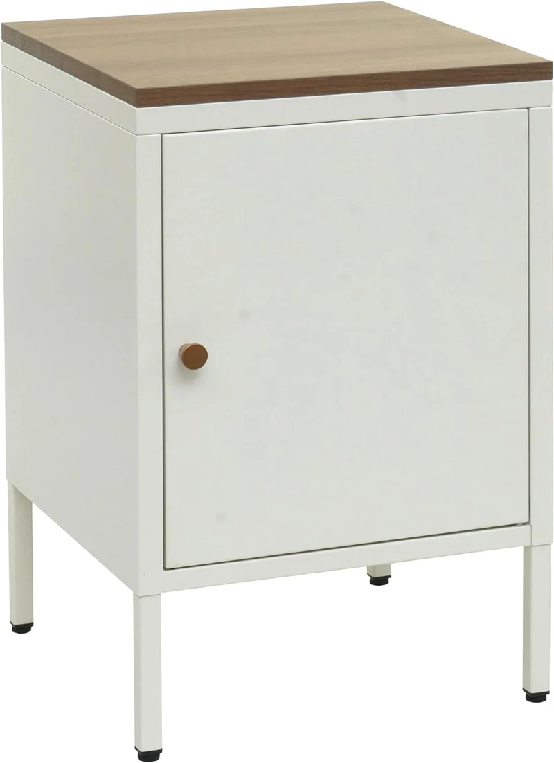 Petit meuble de rangement table de chevet 2 niveaux tôle d'acier laminée blanc plateau MDF 63x40x40 cm MED04081