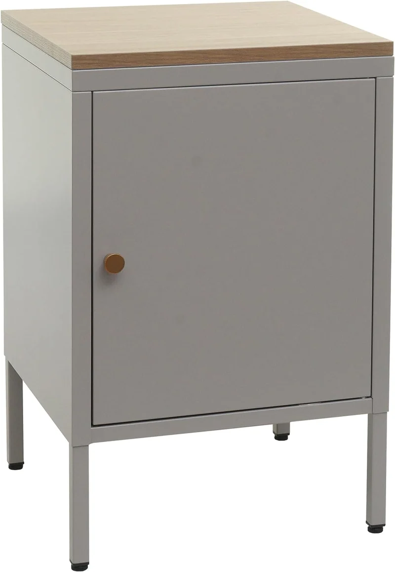 Petit meuble de rangement table de chevet 2 niveaux tôle d'acier laminée gris plateau MDF 63x40x40 cm MED04080