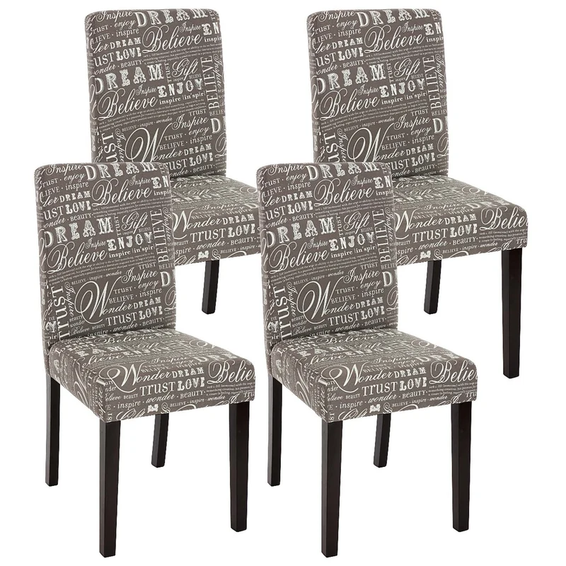 Lot de 4 chaises de salle à manger en tissu imprimé gris pieds foncés CDS04120