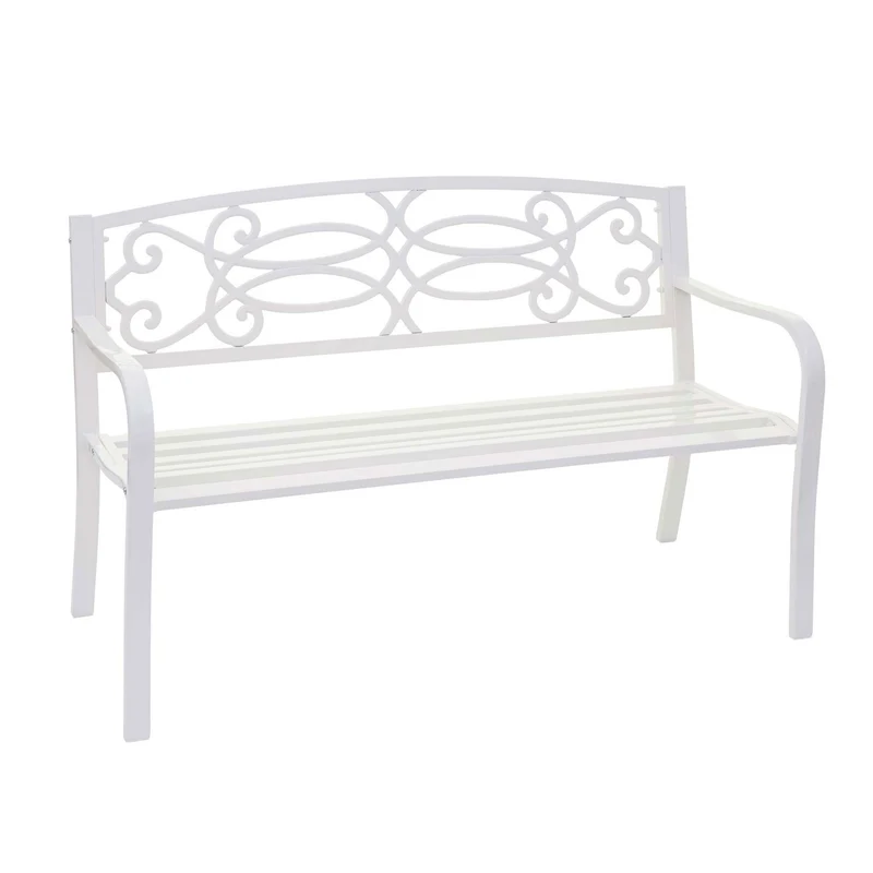 Banc de jardin acier revêtu de poudre 2 places blanc 04_0001119