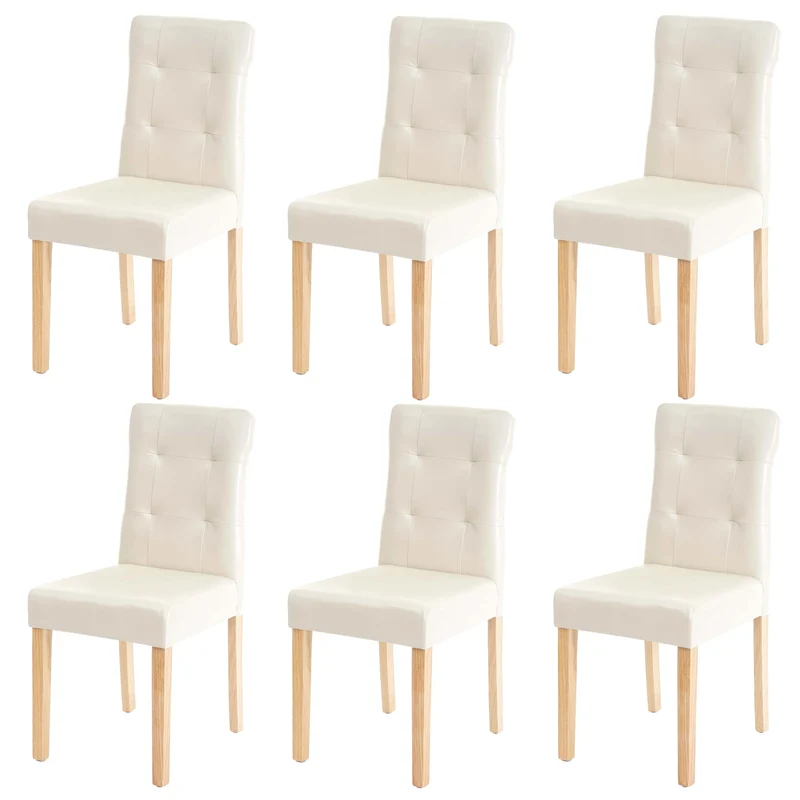 Lot de 6 chaises en synthétique crème pieds en bois clair CDS04643