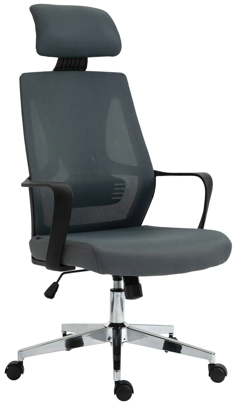 Fauteuil de bureau ergonomique en maille gris hauteur réglable et siège pivotant repose-tête ajustable BUR10693