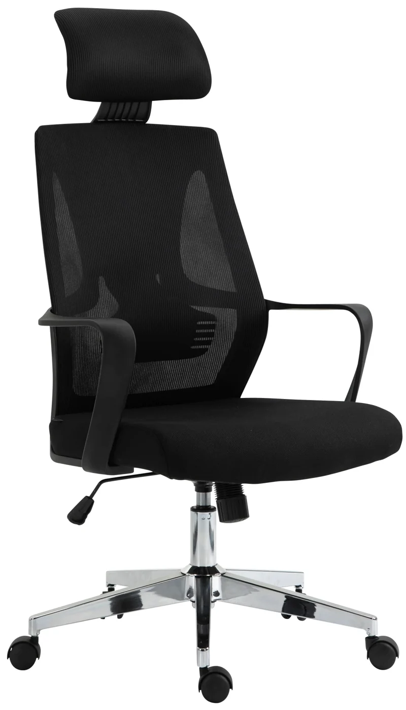 Fauteuil de bureau ergonomique en maille noir hauteur réglable et siège pivotant repose-tête ajustable BUR10692
