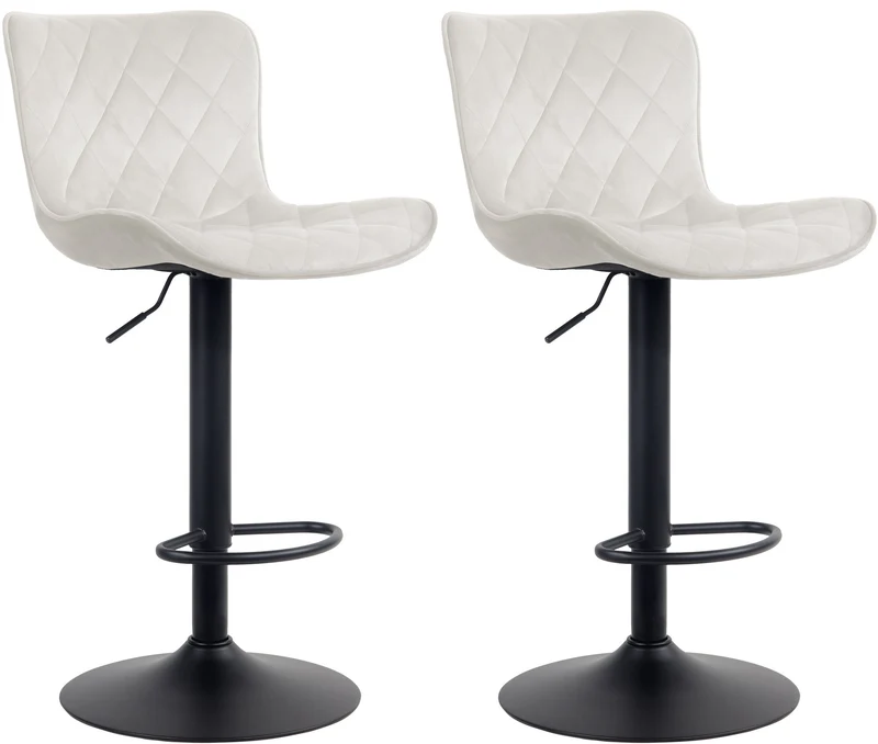 Lot de 2 tabourets de bar en tissu velours crème pieds en métal noir hauteur réglable pivotant TDB10726