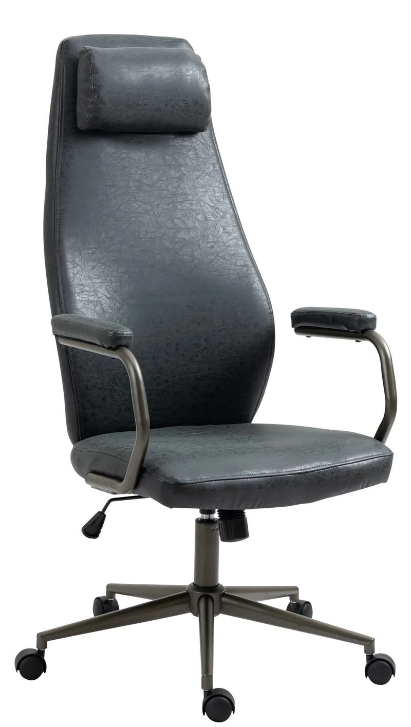 Fauteuil de bureau industriel vintage sur roulettes en synthétique noir vieilli pivotant et réglable BUR10688