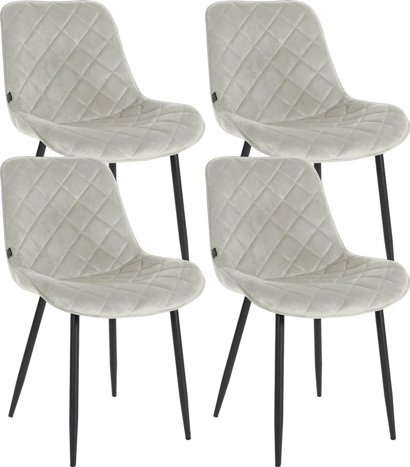 Lot de 4 chaises de salle à manger en tissu velours confortable crème pieds métal noir couture losange CDS10425