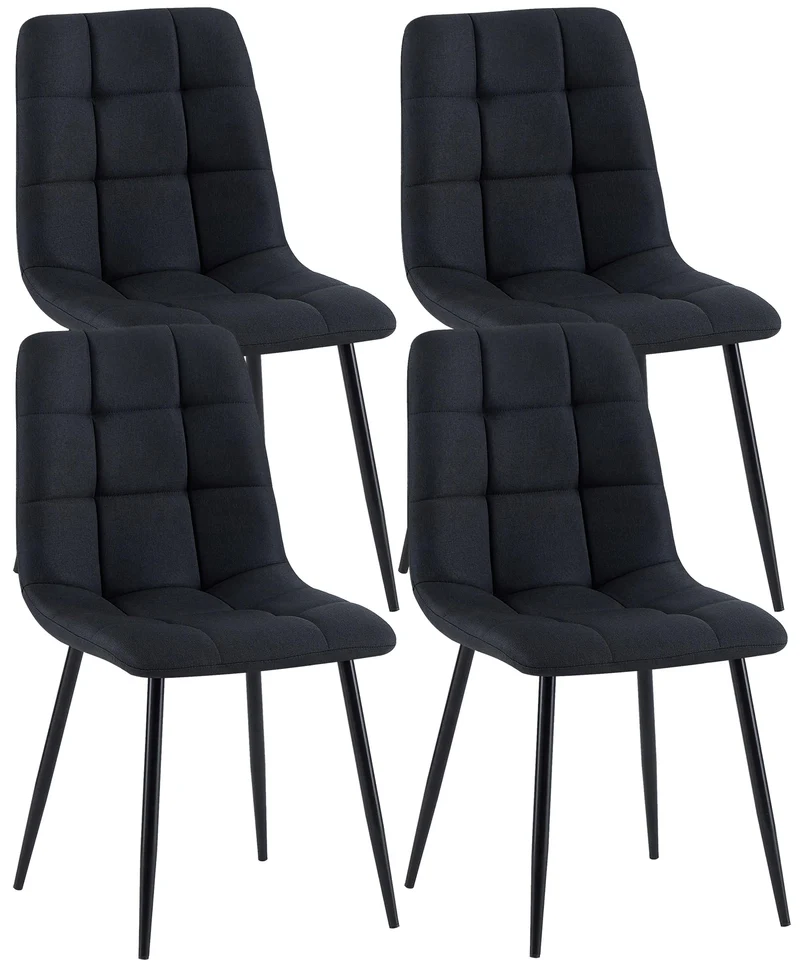 Lot de 4 chaises de salle à manger en tissu noir pieds métal noir design moderne et confortable CDS10416