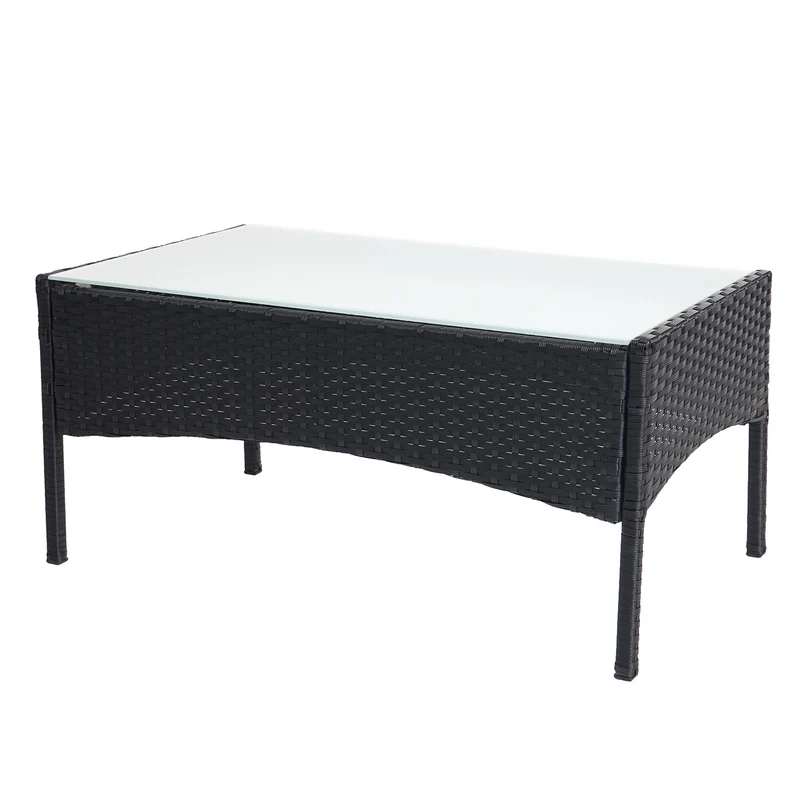 Table basse de jardin table d'appoint en poly-rotin avec plaque de verre anthracite 04_0005059