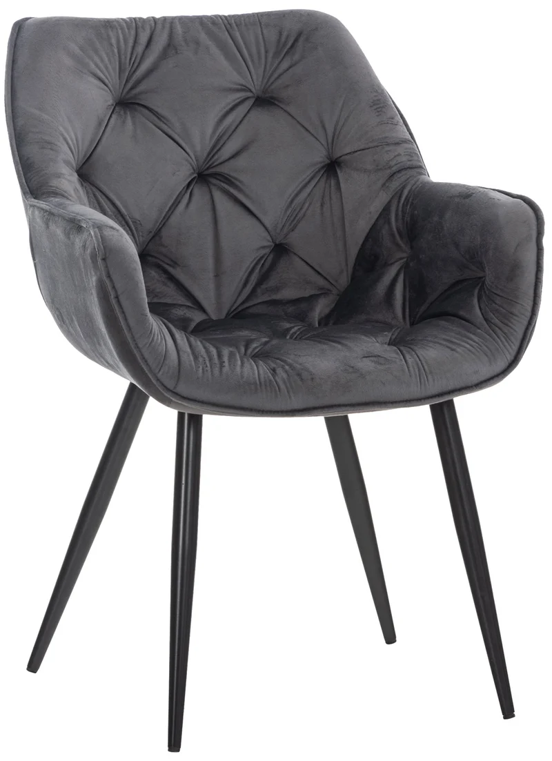 Chaise de coiffeuse salon bureau rembourré confortable et moderne capitonné velours gris foncé FAL10527