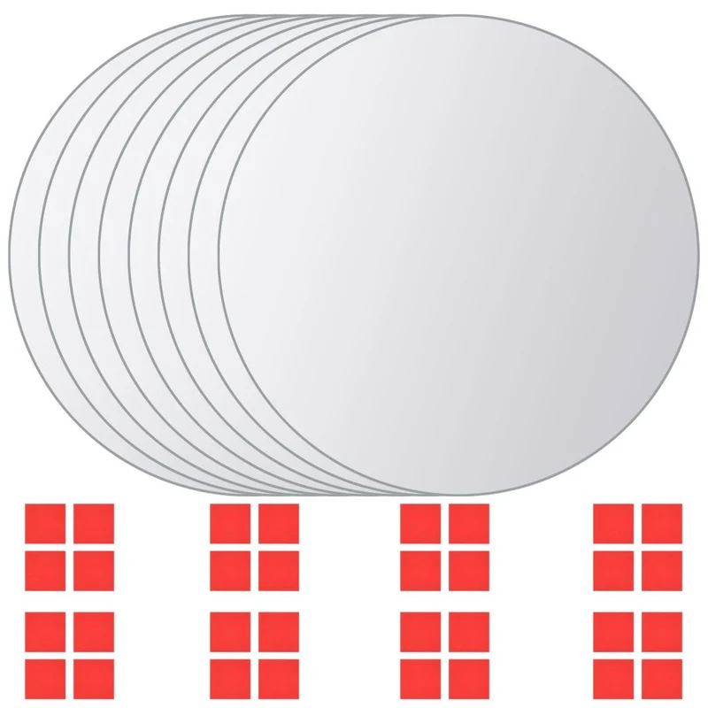 Set de 8 carreaux de miroir rond Verre avec bandes adhésives DEC022668