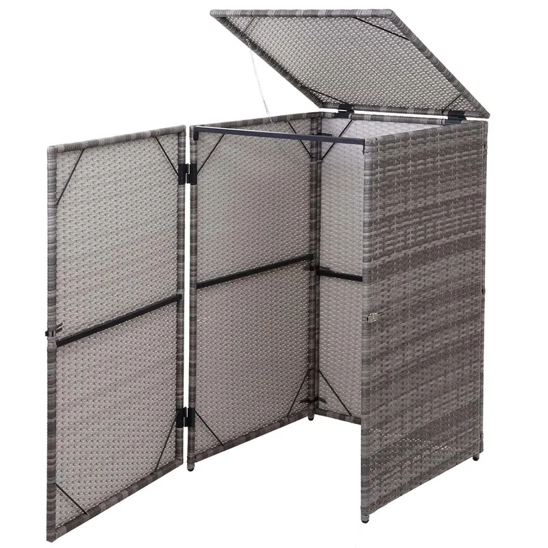 Abri de poubelle extérieur conteneur à ordures en rotin poly gris 120 litres 04_0002859