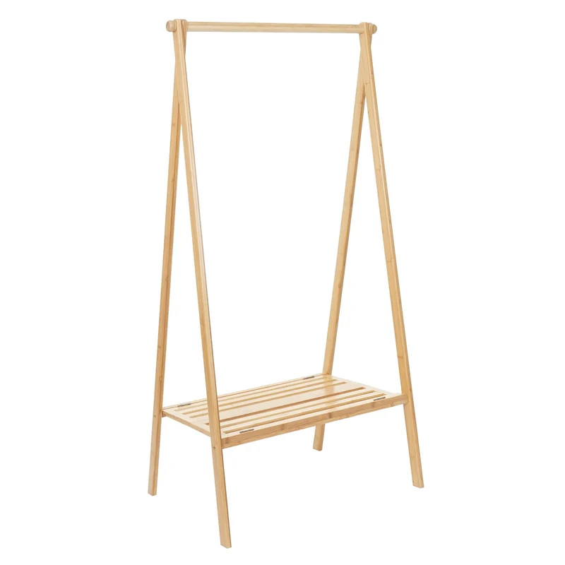 Portant porte-manteau vêtement avec étagère de rangement chaussure ou accessoire en bambou pliable 150x84x57cm 04_0004926