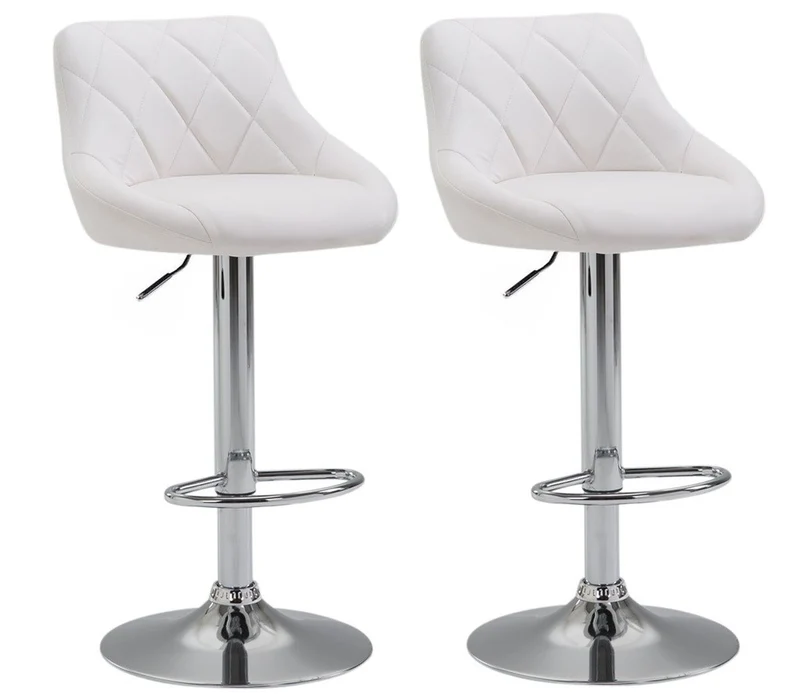 2x Tabourets de bar en synthétique blanc pivotant avec repose-pieds TDB10086