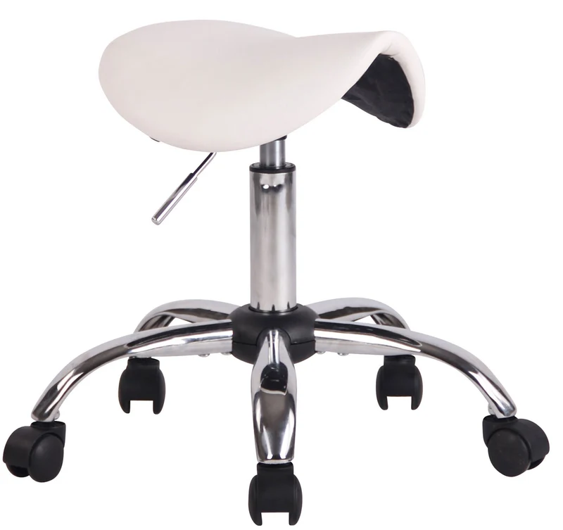 Tabouret de travail sur roulettes en synthétique blanc support en métal chromé TABO10194