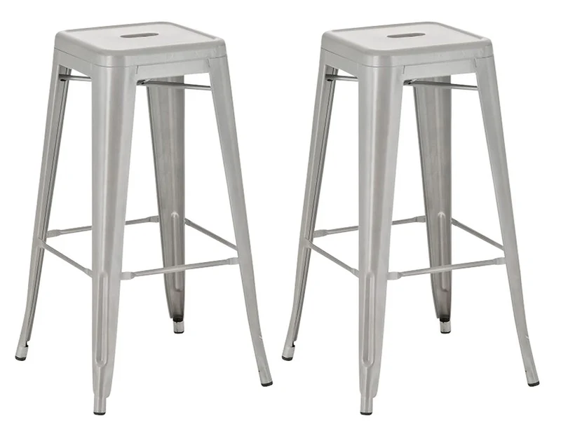 Lot de 2 tabourets de bar style industriel en métal avec repose-pieds gris TDB10118