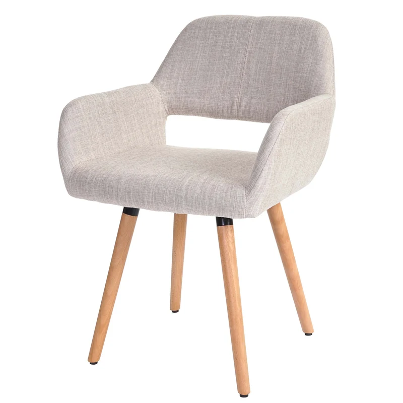 Chaise de salle à manger bureau visiteur sans roulette design rétro en tissu crème pied en bois clair 04_0002146