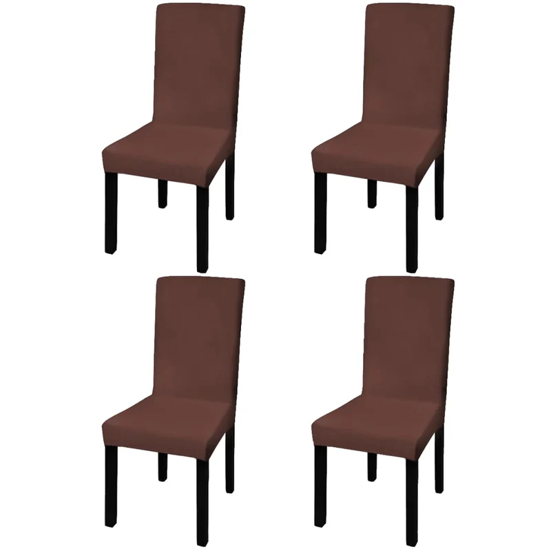 Housse de chaise droite extensible 4 pcs marron DEC022375