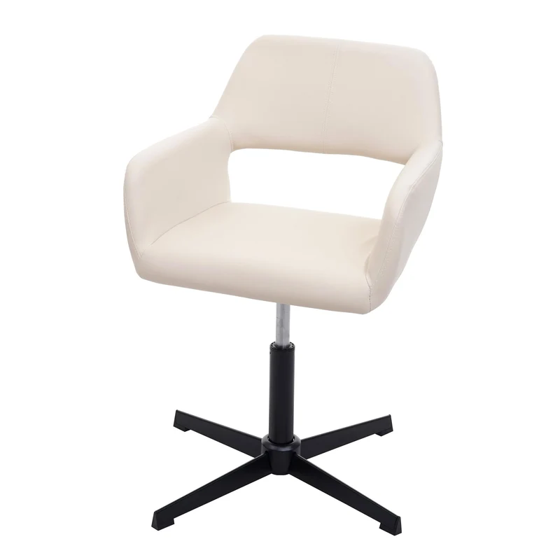 Chaise de salle à manger bureau réglable en hauteur en synthétique crème pieds acier noir 04_0003409
