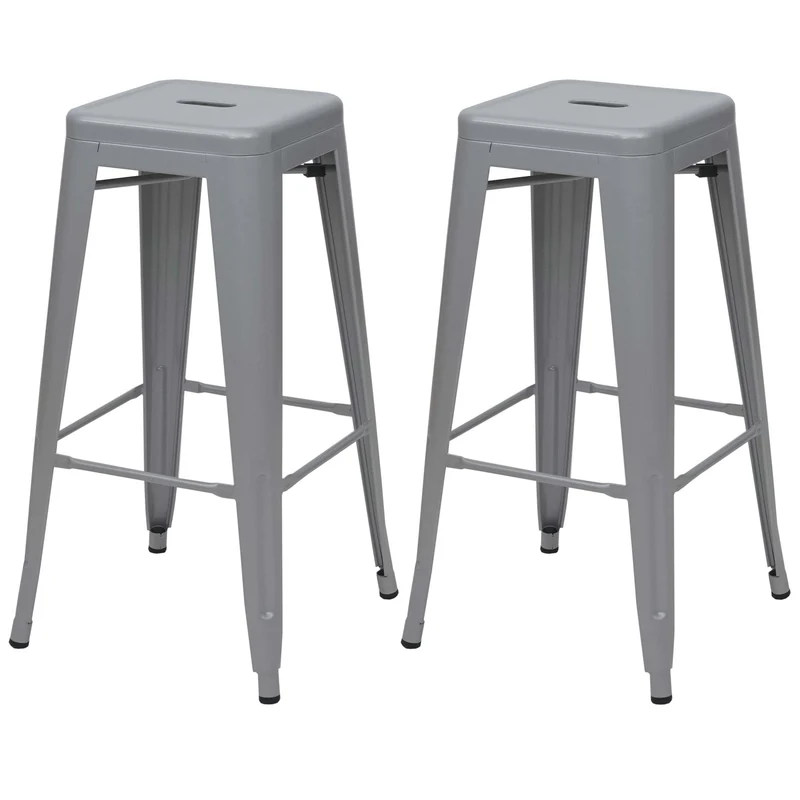 Lot de 2 tabourets de bar design industriel en métal gris empilable 04_0000108