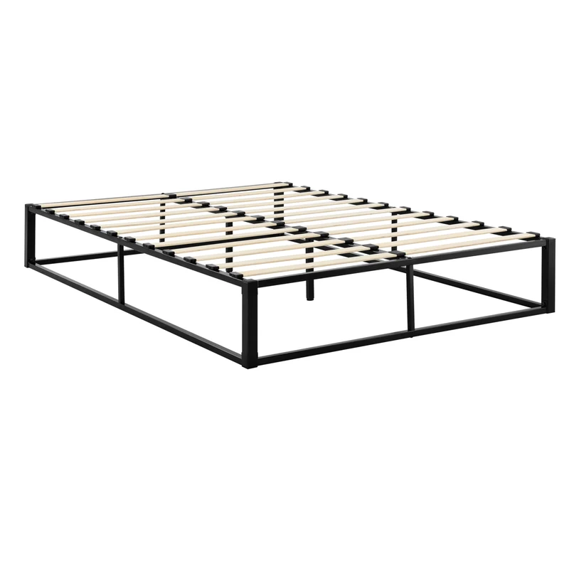 Lit double en métal cadre de lit en acier noir sommier à lattes 180 x 200 cm 03_0002676
