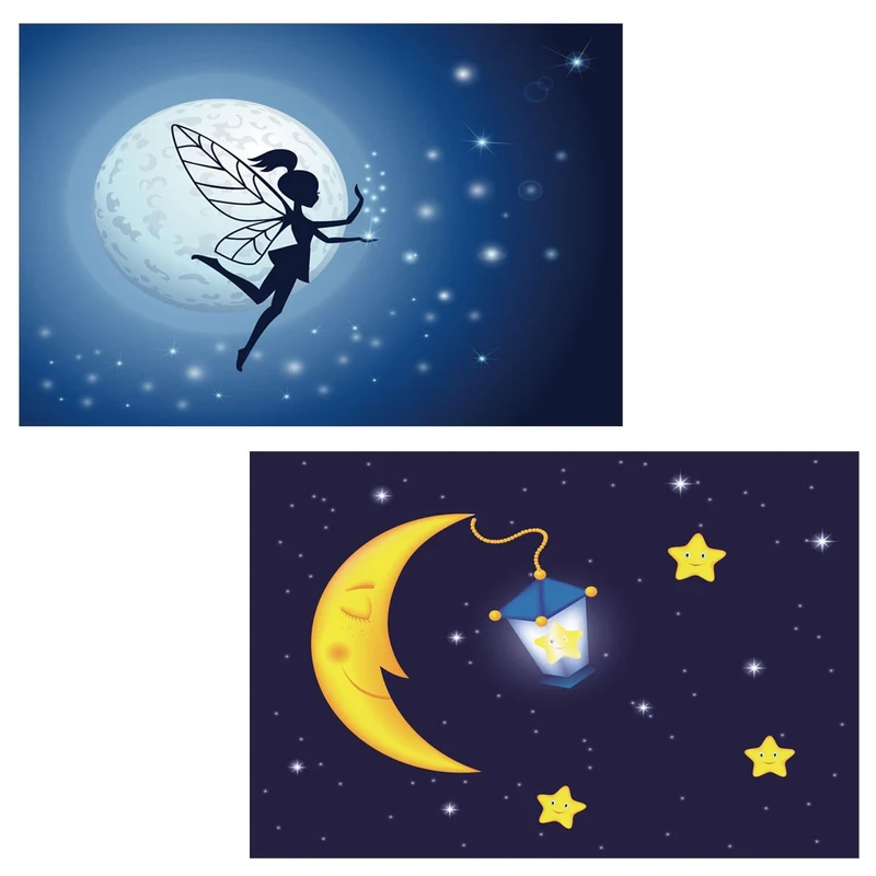 Toile de décoration murale x2 LED tableau illuminé motif fée/lune DEC04013