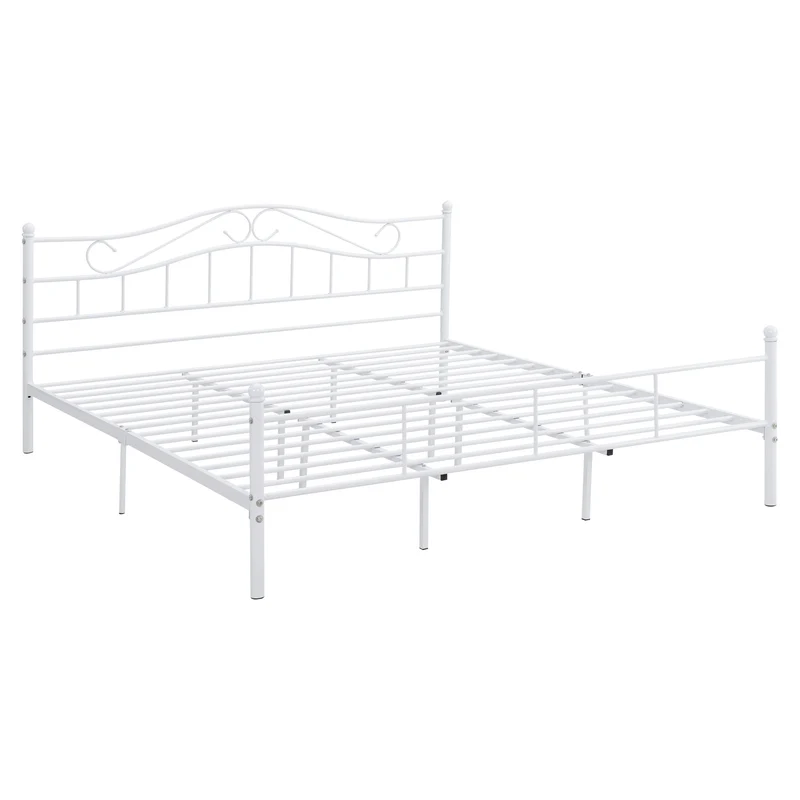 Lit double cadre en métal acier revêtu blanc avec sommier en métal 180 x 200 cm 03_0002667