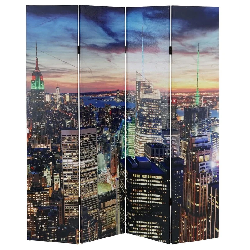 Paravent séparateur de pièce 4 pans 28 LED 180x160cm motif New York PAR04020