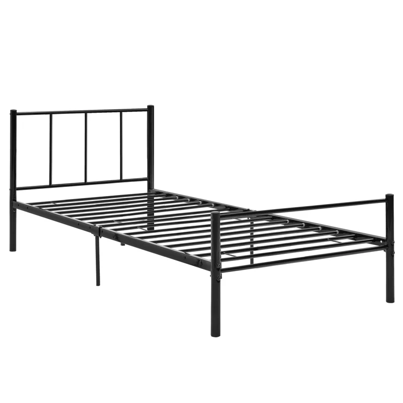 Lit simple en métal avec sommier lattes métallique en acier noir 90 x 200 cm 03_0002694