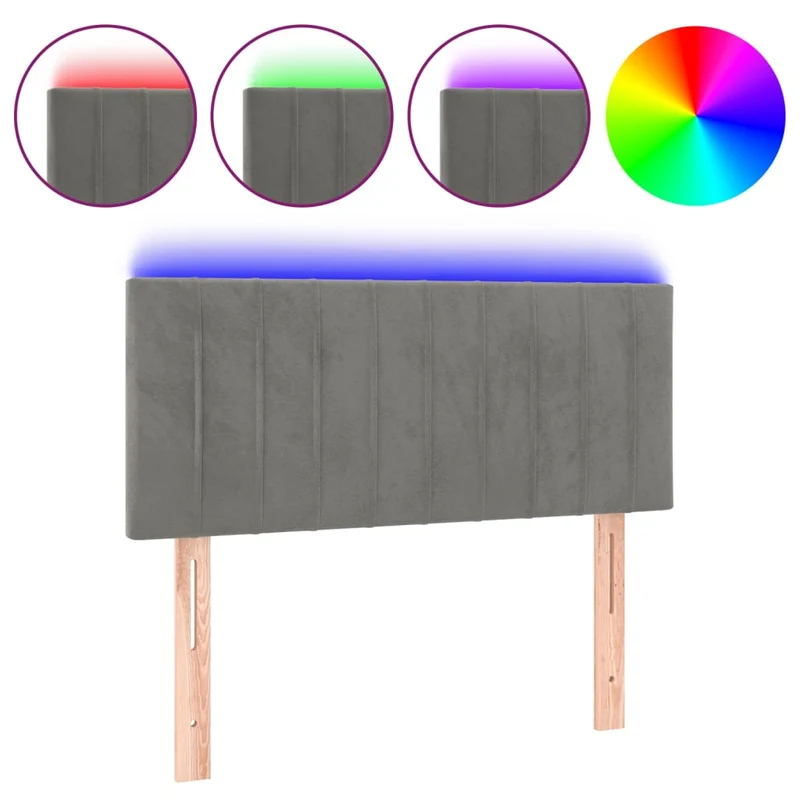 Tête de lit accessoire couchage chambre à coucher meuble à LED 100 x 5 x 78/88 cm tissu velours gris clair TDL0201447