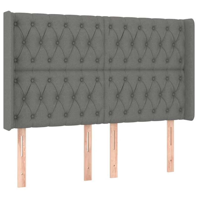 Tête de lit accessoire couchage chambre à coucher meuble capitonné avec rebord latéral 163 x 16 x 118/128 cm tissu gris foncé TDL0204987